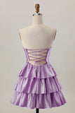 Orange Strapless Tiered A Line Cut Out Homecoming Dress with Beading