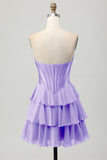 Blue Tiered Corset A Line Strapless Short Homecoming Dress