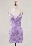 Sage Green Floral Bodycon Spaghetti Straps Homecoming Dress