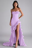 Black Mermaid Strapless Ruffled Formal Dress With Slit