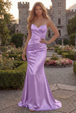 Strapless Burgundy Satin Mermaid Long Prom Dress
