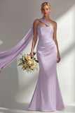 Burgundy Strapless Mermaid Satin Convertible Long Prom Dress with Streamer