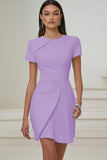 Ivory Pleated Work Dress with Short Sleeves