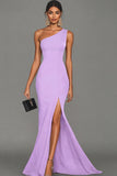 Burgundy Mermaid One Shoulder Satin Long Choir Dress with Slit
