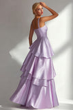Blush A-Line Spaghetti Straps Long Prom Dress with Ruffles