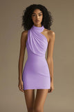 White Halter Ruched Short Graduation Dress