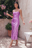 Sparkly Gold Bodycon Spaghetti Straps Midi Dress with Sequins