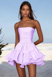 Strapless Sky Blue A Line Mini Graduation Dress with Ruffles