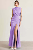 Sky Blue Ruched Sheath Formal Dress with Slit
