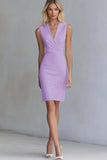Ivory Bodycon Satin V-Neck Short Work Dress