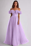 Off the Shoulder A-Line Yellow Long Prom Dress with Ruffles