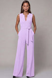 Navy V-Neck Sleeveless Formal Jumpsuit with Belt