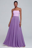 Pink Strapless A Line Ruched Long Formal Dress