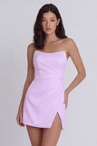 Strapless Bodycon Ruched White Mini Dress with Slit