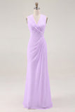 White V Neck Ruched Long Formal Dress