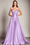 Navy Sweetheart A Line Satin Long Prom Dress