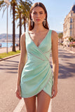 Black Bodycon V-Neck Ruched Mini Homecoming Dress with Beading