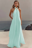 White Sheath Halter Chiffon Long Boho Beach Dress