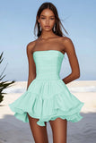 Strapless Sky Blue A Line Mini Graduation Dress with Ruffles
