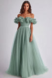 Off the Shoulder A-Line Yellow Long Prom Dress with Ruffles