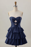 Orange Strapless Tiered A Line Cut Out Homecoming Dress with Beading