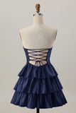 Orange Strapless Tiered A Line Cut Out Homecoming Dress with Beading