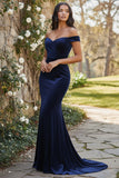 Dark Green Off the Shoulder Mermaid Velvet Long Holiday Dress