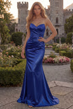 Strapless Burgundy Satin Mermaid Long Prom Dress