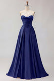 Golden Strapless Satin A-Line Corset Long Prom Dress