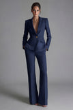 Blue Peak Lapel 2-piece One Button Women's Work Suits