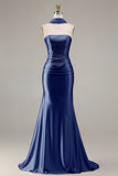 Champagne Two Piece Strapless Mermaid Beaded Convertible Long Prom Dress with a Neck Scarf