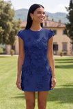 Yellow Round Neck Bodycon Homecoming Dress with 3D Flowers