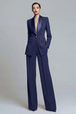 Dark Green Shawl Lapel 2 Piece Women's Work Suits with Pockets