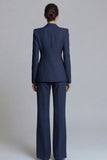 Blue Peak Lapel 2-piece One Button Women's Work Suits