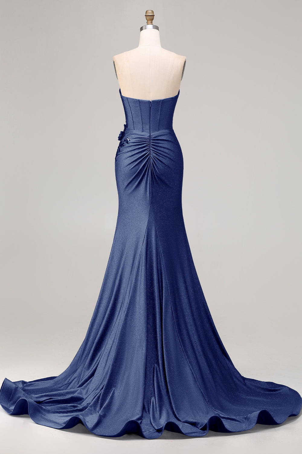 Zapaka Women Glitter Royal Blue Long Prom Dress with Slit Strapless Beaded  Mermaid Satin Corset Evening Dress with 3D Flowers – ZAPAKA