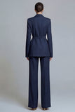 Fuchsia Notched Lapel 2-piece One Button Women's Work Suits with Belt