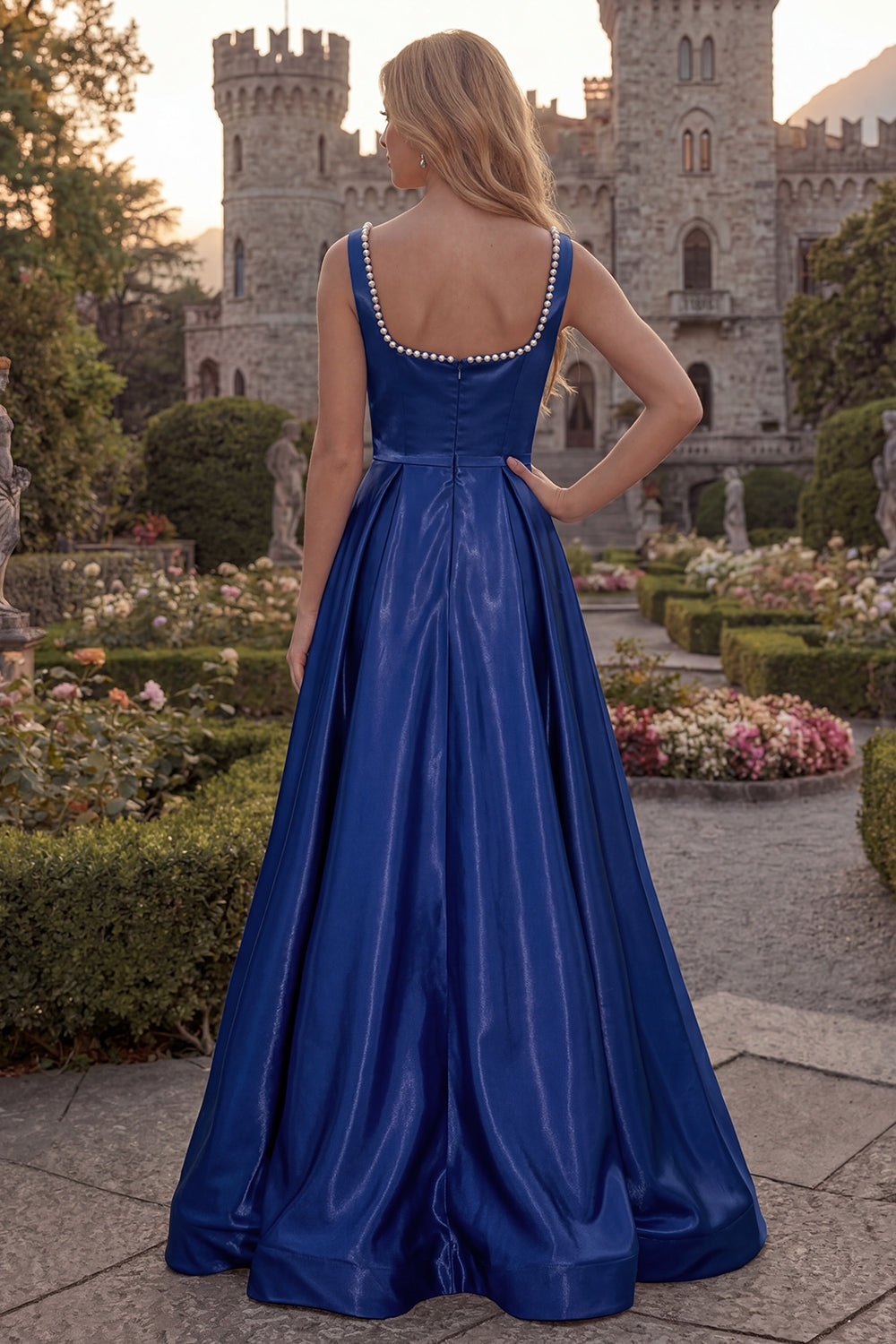 ZAPAKA Women Burgundy Prom Dress with Slit A Line Square Neck Satin Long Party Dress with Pearls, Navy / US4 ZAPAKA Women Burgundy Prom Dress with Slit A Line Square Neck Satin Long Party Dress with Pearls, Navy / US4