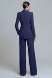 Dark Green Shawl Lapel 2 Piece Women's Work Suits with Pockets