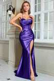 Stylish Mermaid Spaghetti Straps Royal Blue Corset Prom Dress with Split Front