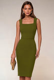 Navy Square Neck Bodycon Midi Work Dress