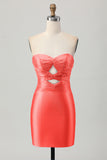 Beaded Strapless Burgundy Cut Out Homecoming Dress