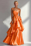 Blush A-Line Spaghetti Straps Long Prom Dress with Ruffles