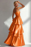 Blush A-Line Spaghetti Straps Long Prom Dress with Ruffles