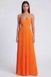 A-Line Pink and Orange Sweetheart Pleated Maxi Dress