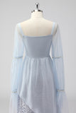 Lace Light Blue Chiffon Long Sleeves Spaghetti Straps Mother of the Bride Dress