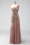 Sparkly One Shoulder Squins Sheath Chiffon Mother of the Bride Dress