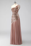 Sparkly One Shoulder Squins Sheath Chiffon Mother of the Bride Dress