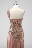 Sparkly One Shoulder Squins Sheath Chiffon Mother of the Bride Dress