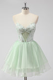 A Line Strapless Corset Light Green Short Homecoming Dress