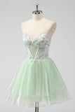 A Line Strapless Corset Light Green Short Homecoming Dress